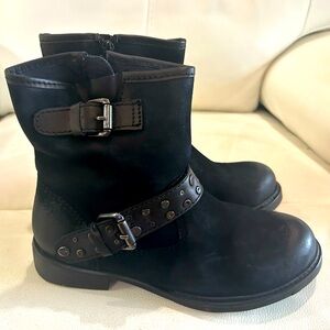 Waaay Cool Vintage Foundry Distressed Black Suede Leather Moto Boots Miriam SZ 8